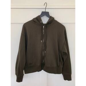 M. M. Lafleur Full Zip Hoodie in Army Green Small Knit Pockets Cotton Outdoor